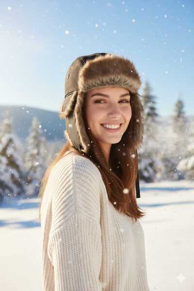 Betülce Pălărie de pilot unisex din blană maro - Pălărie de zăpadă cu urechi ...