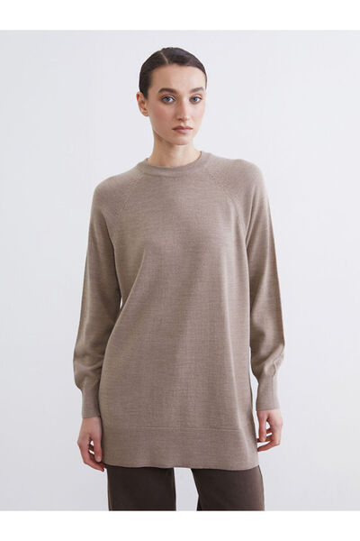 LC Waikiki Beige crew neck women's knitted tunic from gülis store