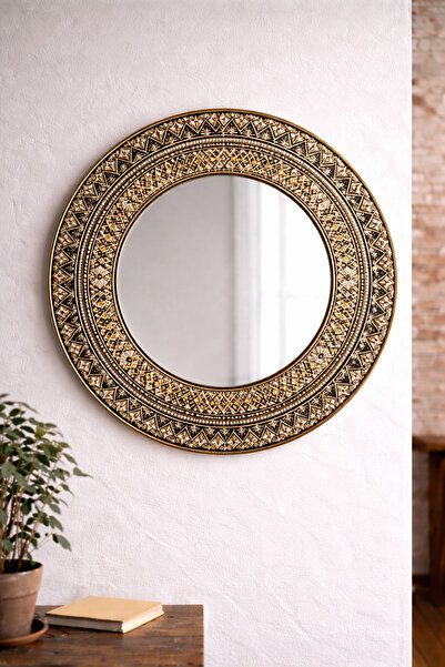 CONCEPT CAM Concep Cam Anadolu Motifli Gold Yuvarlak Ayna