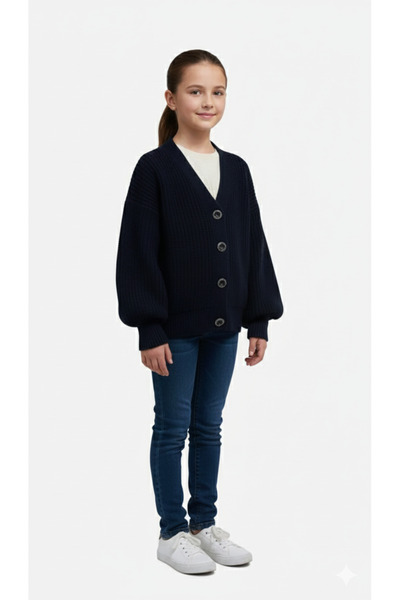 ADA YILDIZ KİDS Devojčički pleteni kardigan sa dugmadima, tamnoplave boje, 6/...