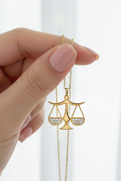 VAOOV 925 Ayar Gümüş Gold Terazi Burcu Kolye