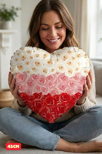 Baloncu Dede Gül Buketi Desenli Kalp Folyo Balon Sevgililer Günü Anneler Günü...