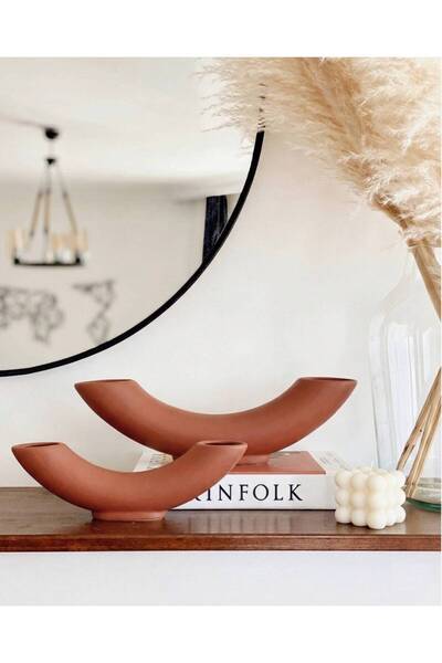 Hestia Home 2-Piece Horn Ceramic Objects Red Brown