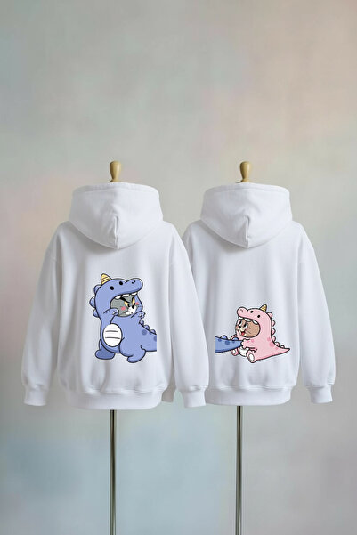 Vordevia Sevgili Çift Kombini Baskılı Pamuklu 3 İplik Oversize Sweatshirt