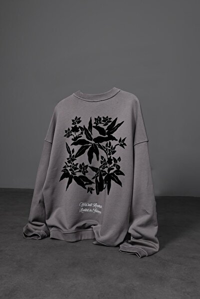 Slatra Чоловічий фума Flowers Flok друк Oversize світшот