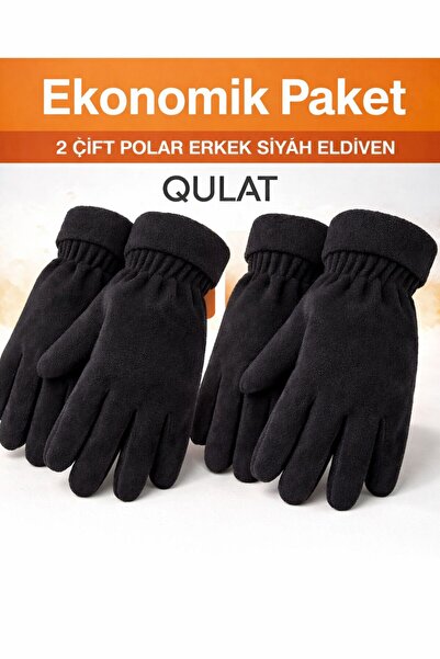 QULAT 2 Pairs of Fleece Men's Black Gloves – Winter Warm, Suitable for Daily ...