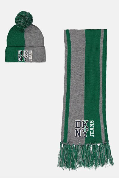 Dkny Jeans Kids Boy Embroidered Logo Beanie And Scarve Set, Multicolor