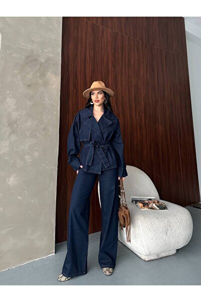 Bella Breeze Women's Belted Jean Jacket Pants Set