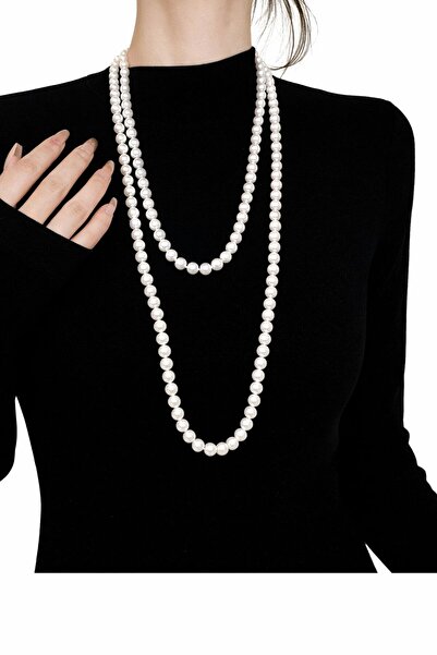 Arescollection UZUN 8 MM BEYAZ İNCİ KOLYE