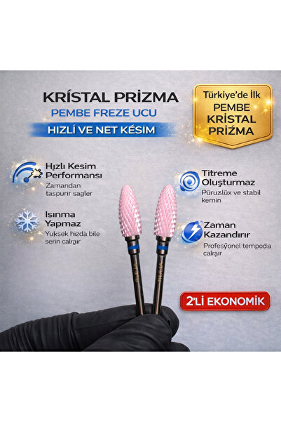 Rulia Professional Pembe Seramik Freze Ucu | Kristal Prizma Karbit | Mavi Ban...