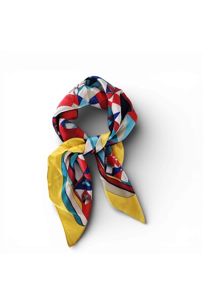 Hedea Blooming Flowers in Squares Satin Scarf 70X70 cm