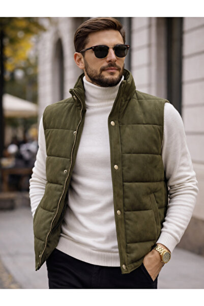 Cansay Giyim Erkek Nubuk Deri Şişme Yelek İçi Tay Tüyü Astarlı Cepli