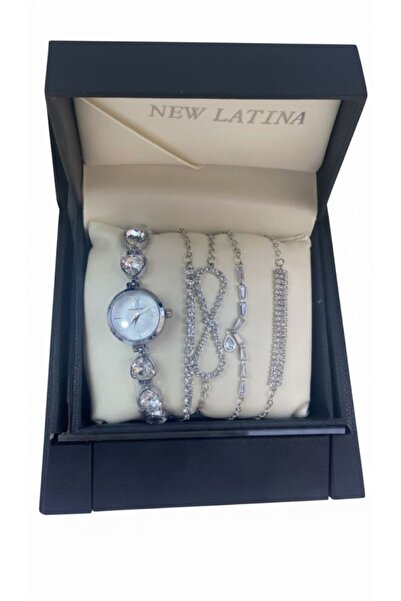 Boutique A set (watch + 3 bracelets) in a silver design studded with sparklin...