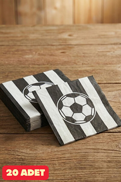 Baloncu Dede Futbol Temalı Siyah Beyaz Çizgili Taraftar Parti Peçetesi Doğum ...
