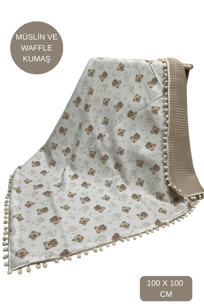 Happy Baby Dikiş Atölyesi Çift Taraflı Müslin ve Waffle Kumaş Bebek Battaniye...