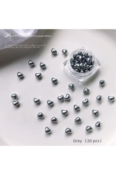 Pink Nails Inimă 3D cu perle satinate, argintii