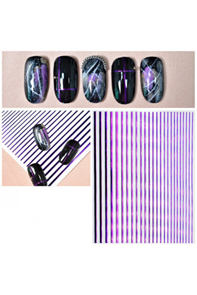 Pink Nails Autocolante pentru unghii cu linii mov flexibile geometrice