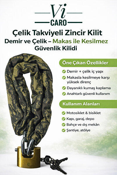 Vi Caro Grade80 G80 14 Mm Kalınlık 3 Metre Çelik Motorsiklet Zincir Kilit Yal...