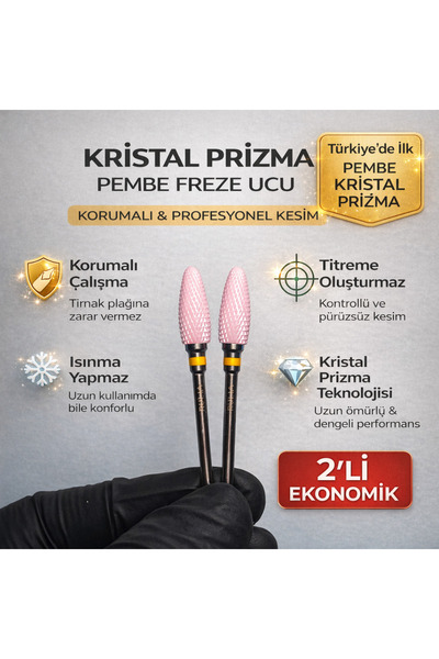 Rulia Professional Pembe Seramik Freze Ucu | Kristal Prizma Karbit | Sarı Ban...