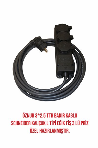 Aryes Schneider 3’lü Priz Uzatma Kablo 5 m | Öznur 3×2.5 Bakır | L Tipi Kauçu...