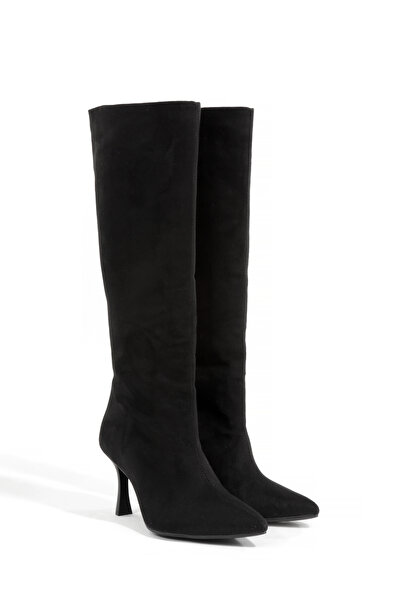 Ayakkabı Podyumum Black Suede Pointed Toe Boots 9 cm Goblet Heel New Season