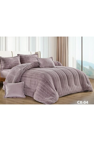 alzawia طقم مفرش 6 قطع نفرين شتوي حشوة وسط مخمل ناعم مع فرو سادة ذو وجهين خام...