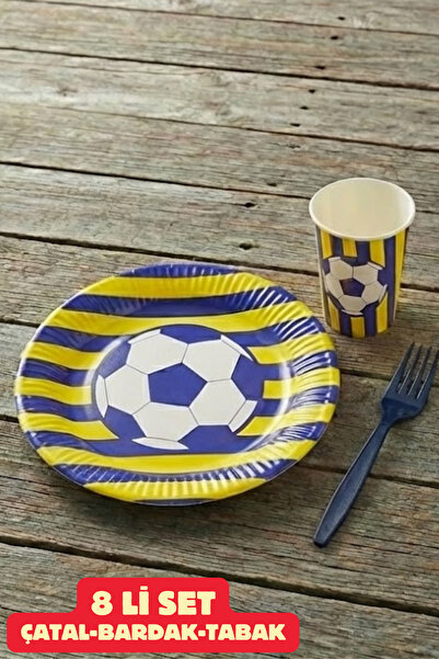 Baloncu Dede Futbol Temalı Sarı Lacivert Çizgili Taraftar Parti Seti Tabak Ba...