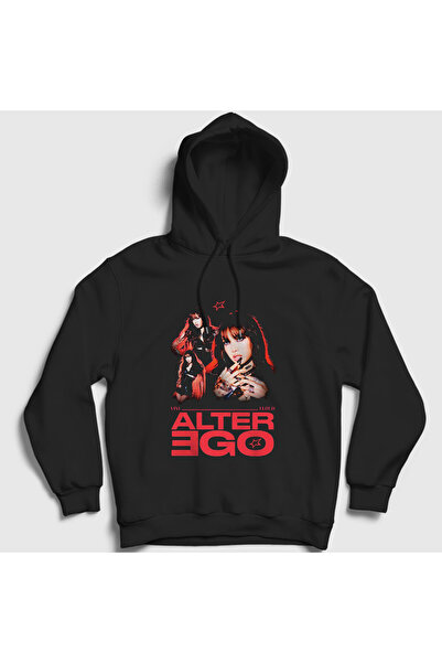 Presmono Unisex Negru Lisa Alter Ego Blackpink cu glugă Swea tricou 588167tt