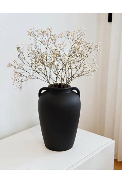 Hestia Home Ceramic Vase with Large Handle Black