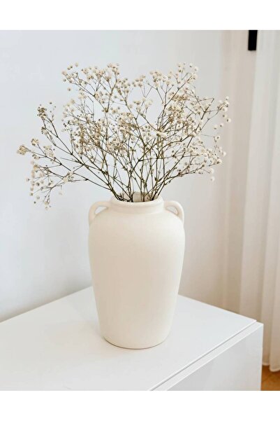 Hestia Home BÜYÜK KULPLU SERAMİK VAZO BEYAZ