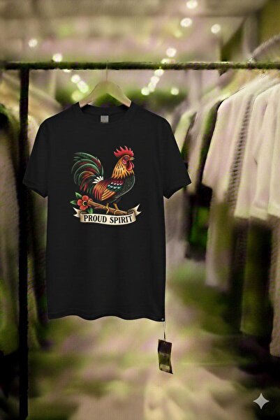 playwear PROUD SPIRIT (Tricou negru din bumbac pieptănat, cu mânecă scurtă, d...
