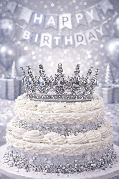 happyevents Işıltılı Gümüş Doğum Günü Tacı | Pasta Üstü & Parti Aksesuarı | P...