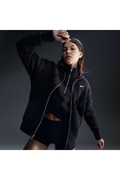 Nike Sportswear Phoenix Fleece Kadın Siyah Özel Fermuarlı Sweatshirt