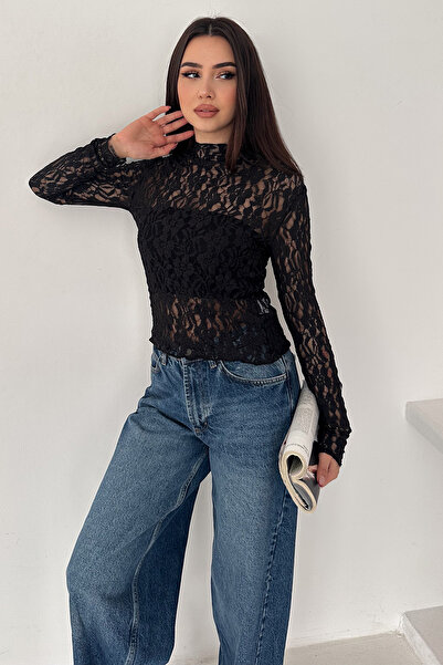 Noa&Noa Women's Transparent Floral Patterned Lace Blouse – Noir Bloom