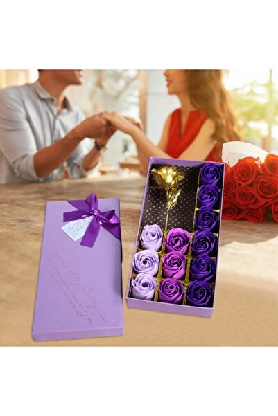 naniland.ro Ρομαντικό σετ δώρου με μοβ τριαντάφυλλα και χρυσό τριαντάφυλλο