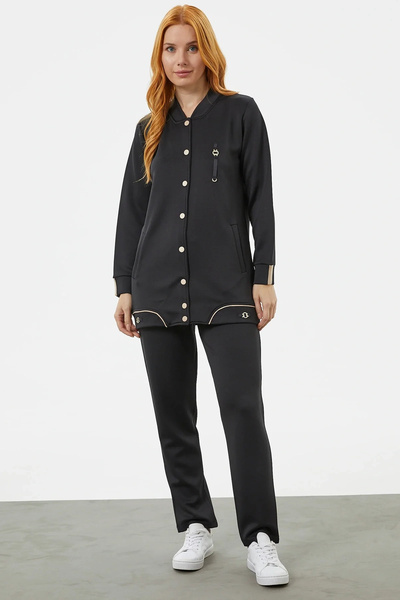 Sementa Plus Size Tunic Tracksuit Set - Black