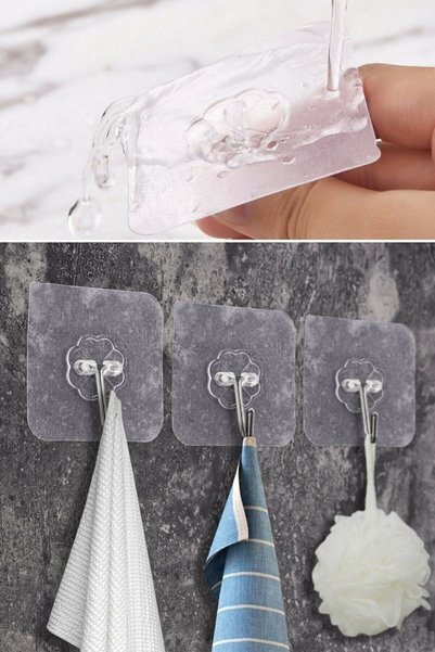 Kitchen Dream Super Strong Adhesive Water Resistant Transparent Hanger Set of 5 Reusable Hooks