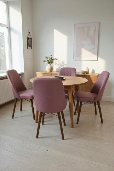 TodekHome Nora 4 Adet Sandalye - Nubuk Kumaşlı Sandalye | Modern Ahşap Ayaklı...