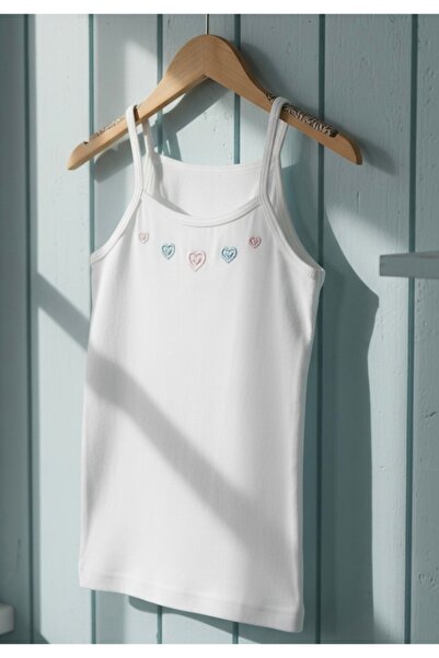 BİLGENS BUTİK Girl's 100% Cotton Thin Strap Embroidered Undershirt (Pack of 2)