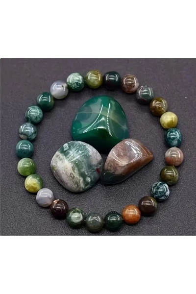 best bioenerji taş terapi Agate Moss Agate 8 mm Bracelet & Timbil Natural Stone
