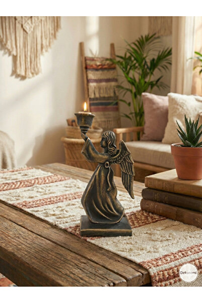 Dekoromi Dekoratif Kanatlı Melek Kız Şamdan & Mumluk (26x15cm) Ev ve Ofis Dek...