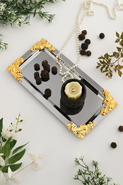 AKSESUAR EVRENİ Molisi Silver Gold Ornament Detailed Boat-Shaped Coffee Prese...