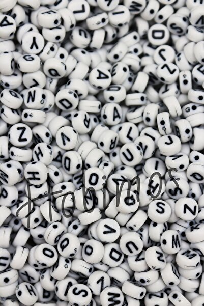 Hobimos 50 Adet Harf Boncuk, Takı Yapım Boncuğu, 4x7 Mm Yassı Beyaz Üzeri Siy...