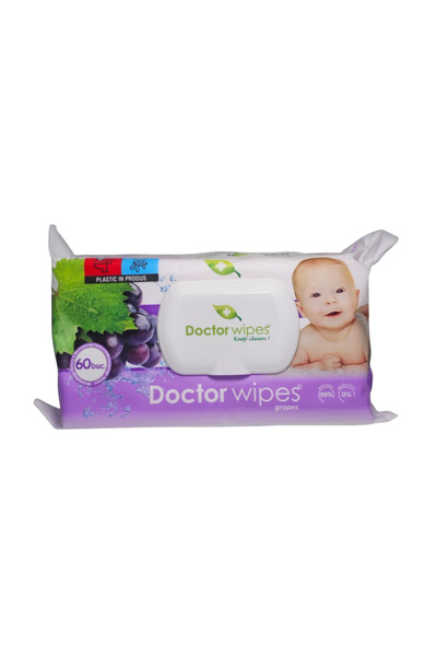 OEM Servetele umede Struguri, inchidere cu protectie din capac de plastic, 60 bucati, Doctor Wipe's