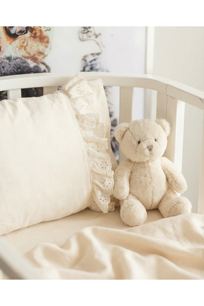 Pufuduk Baby Lüks Fisto İşlemeli %100 Pamuk 2 Katlı Müslin Lastikli Bebek Ekr...