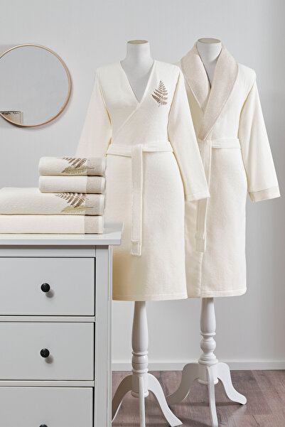 Özdilek Семейна комплект от памук Bliss Комплект кремаво-бежов халат