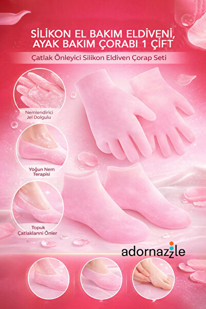 adornazzle Silikon El Bakım Eldiveni, Ayak Bakım Çorabı 1 Çift, Ölü Deri Atıc...