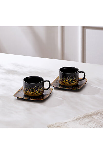 Malooki Set of 2 cups with 2 saucers, 180 ml - Black - Snowing Collection