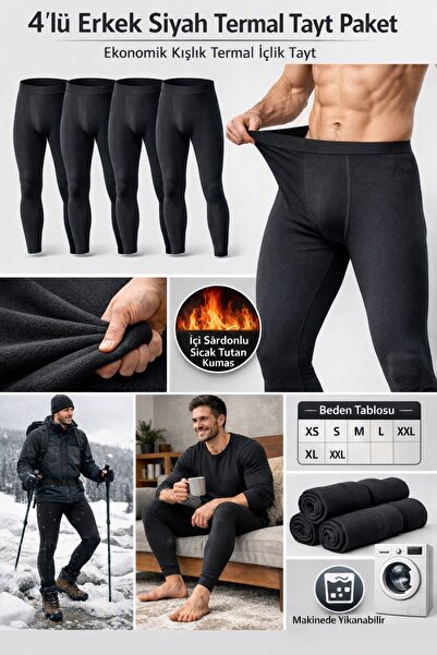 QULAT Ανδρικά Μαύρα Καλσόν Θερμικό σετ των 4 – Χειμερινά Καλσόν Εσωτερικής Έν...