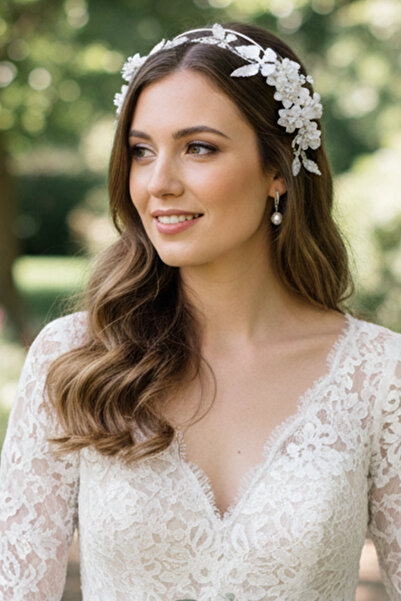 Limelia Silver Pearls and Crystal Stone Floral Bridal Crown Helenistic Henna ...